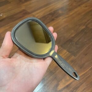 Vintage Goody Mini Hand Mirror Handle Gold Plastic Made In‎ USA 6"x3" Travel